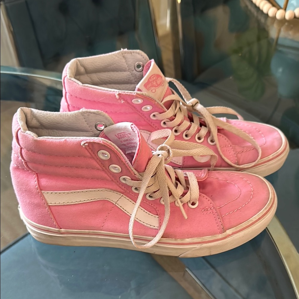 Vans Pink and White High-Top Sneakers